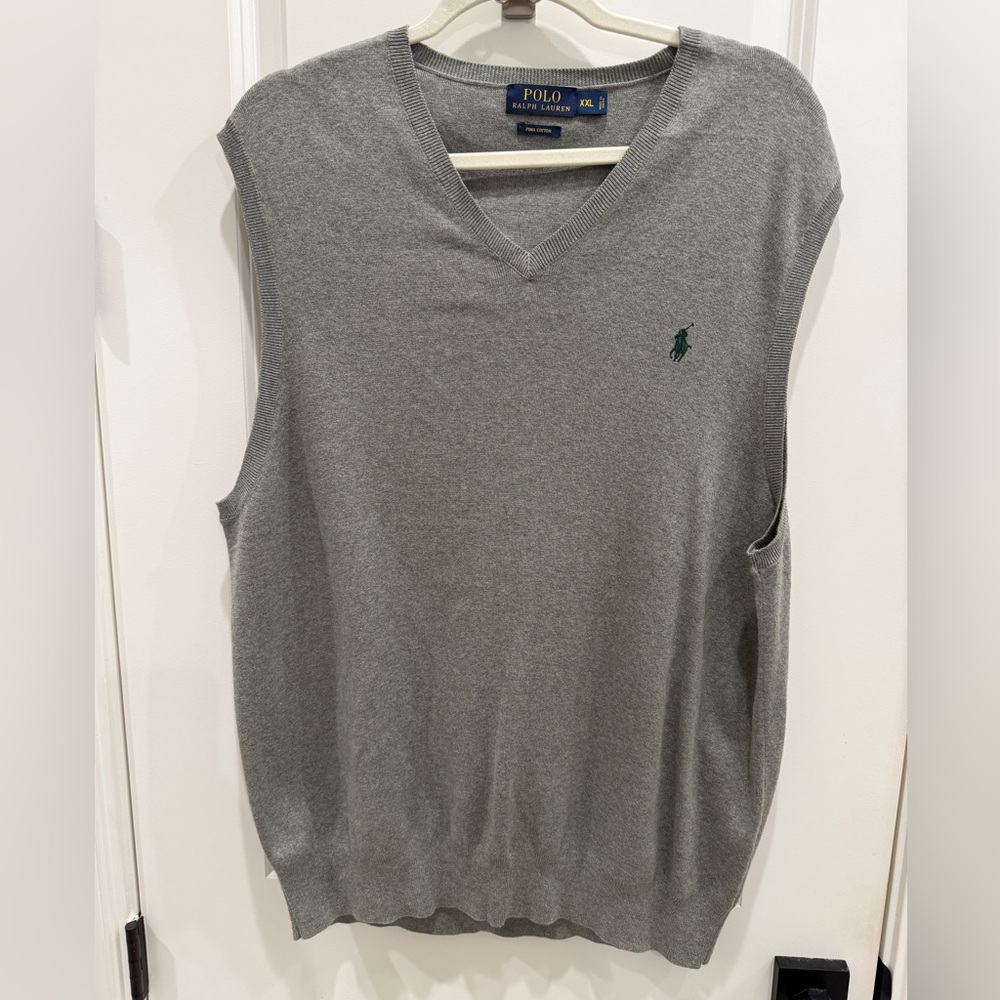 Polo Ralph Lauren Gray V-Neck Sweater Vest with Green Pony Logo